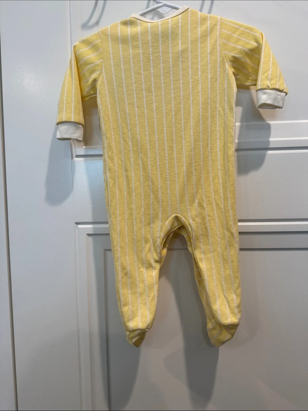 Vintage Yellow Striped Footed One-Piece with Bear & Duck Appliqué